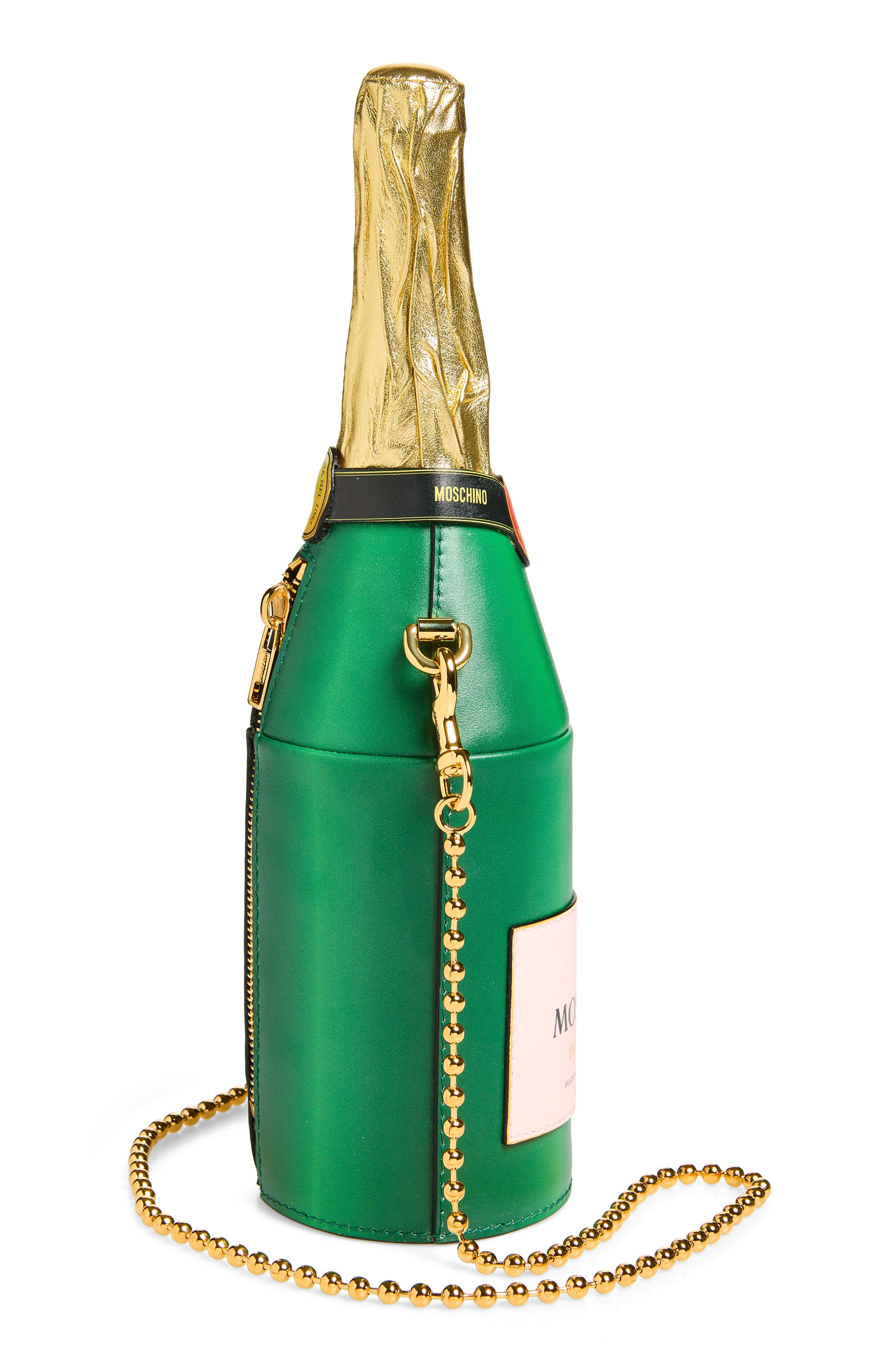Moschino Champagne Bottle Leather Clutch, Alternate, color, One Color 85A Oe1