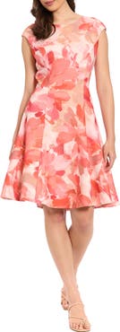 London Times Cap Sleeve Fit & Flare Dress