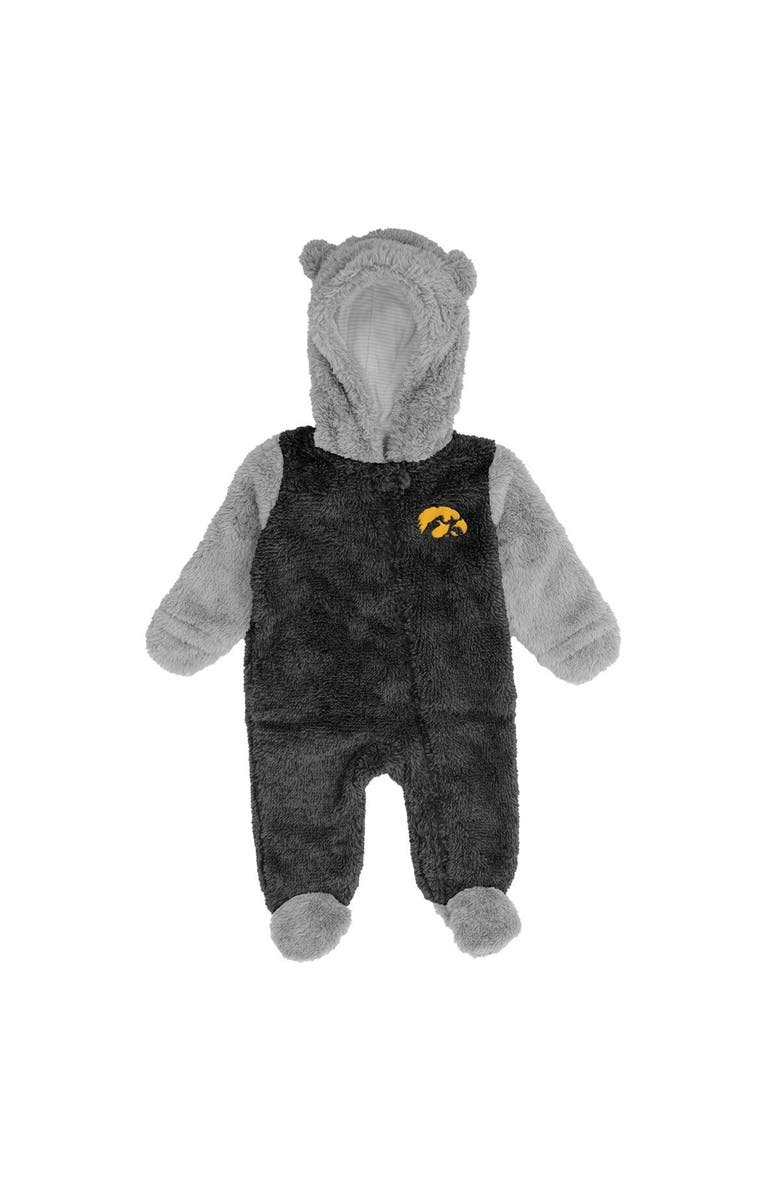 Outerstuff Newborn Black/Gray Iowa Hawkeyes Game Nap Teddy Fleece Bunting Full-Zip Sleeper, Main, color, 