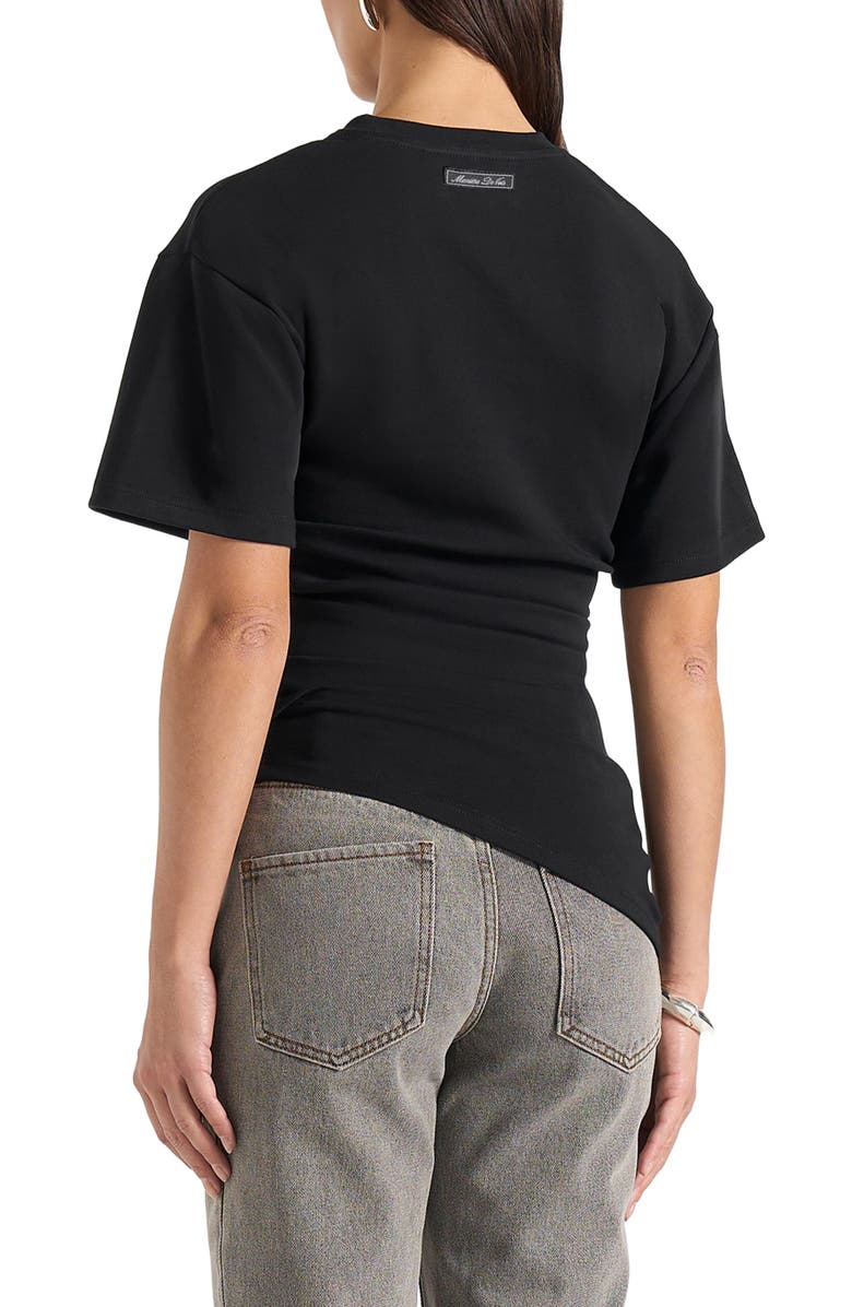 Manière De Voir Pauline Ruched Asymmetric Cotton T-Shirt, Alternate, color, Black