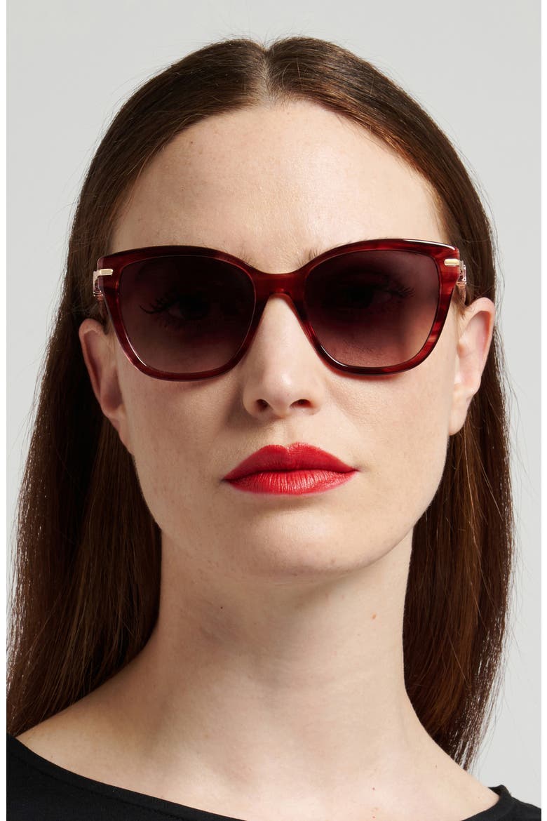 Her 55mm Gradient Cat Eye Sunglasses, Alternate, color, RED HORN/ BROWN SF