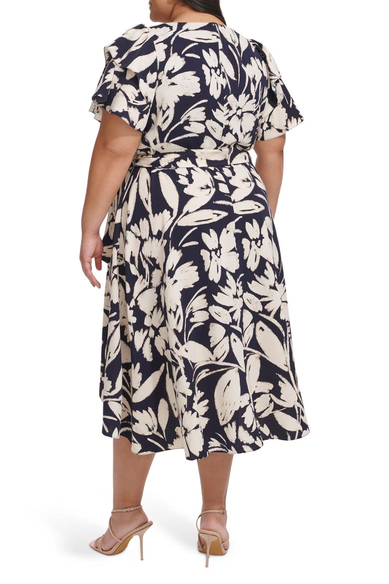 Double Flutter Sleeve Faux Wrap Dress, Alternate, color, SPRING NAVY