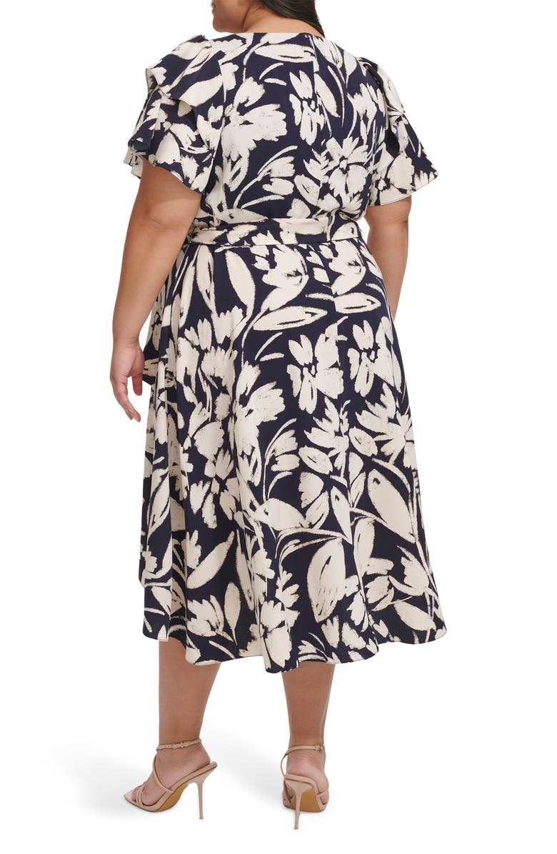 DKNY Double Flutter Sleeve Faux Wrap Dress, Alternate, color, Spring Navy