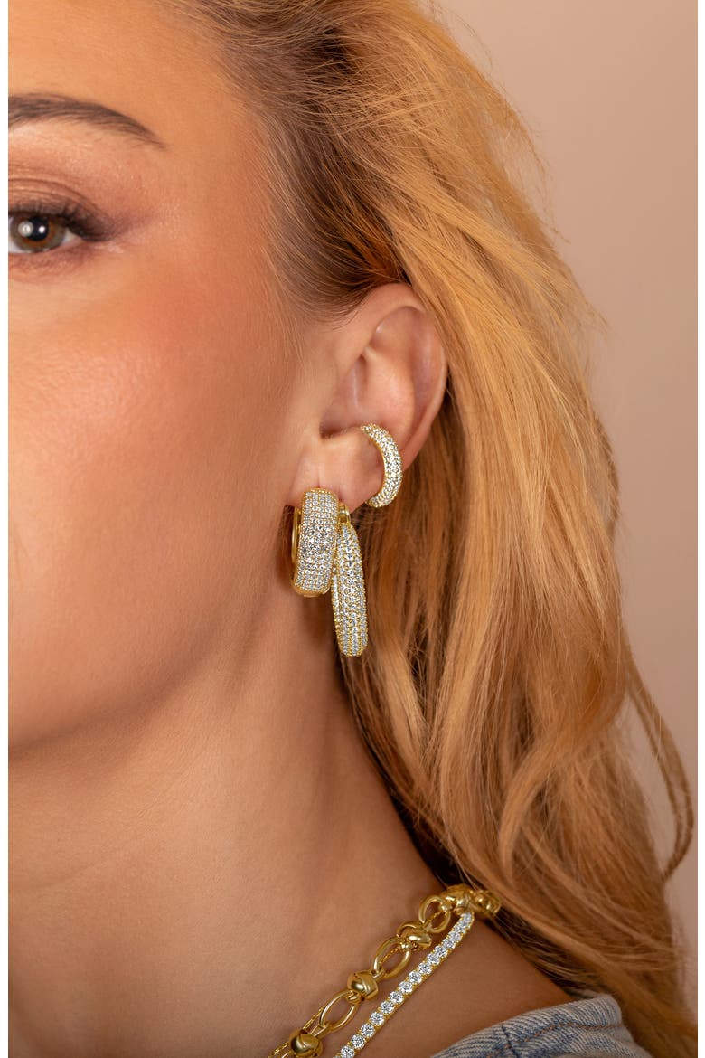 Thick Dome Pavé Hoop Earrings, Alternate, color, GOLD