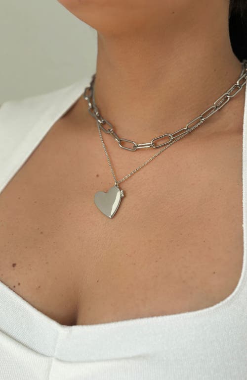 Adornia 14k Gold Plated Heart Locket Pendant Necklace In Silver