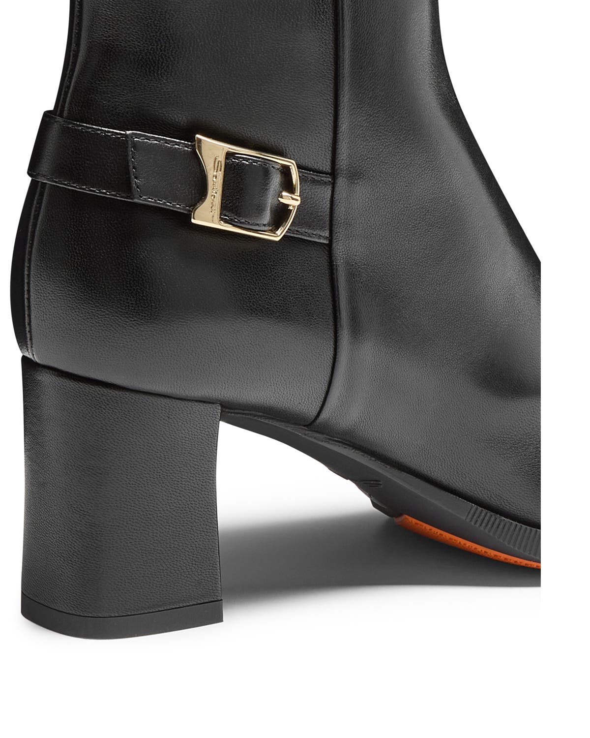 Santoni Women's Leather Mid-Heel Ankle Boot with Decorative Buckle, Alternate, color, Black