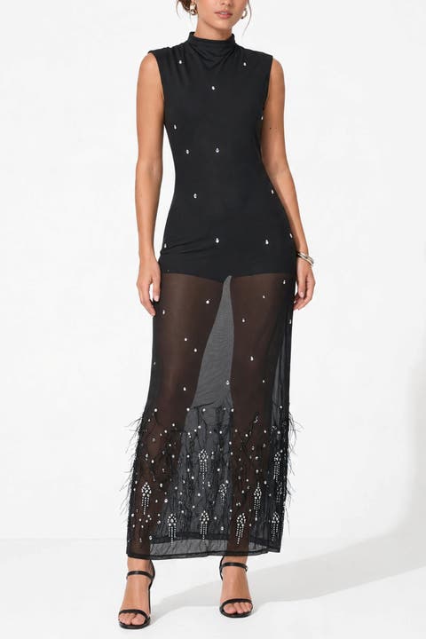 Avalon Sheer Beaded Maxi Dress