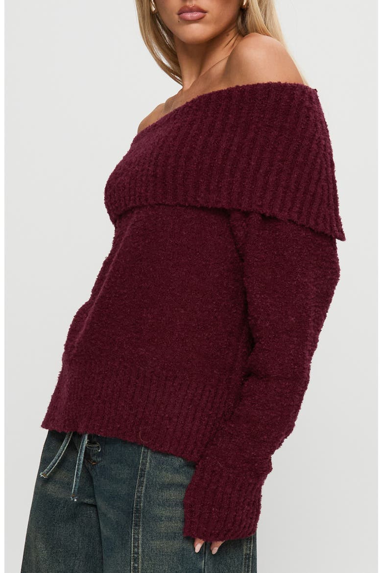 Parkley Off the Shoulder Bouclé Sweater, Alternate, color, BURGUNDY