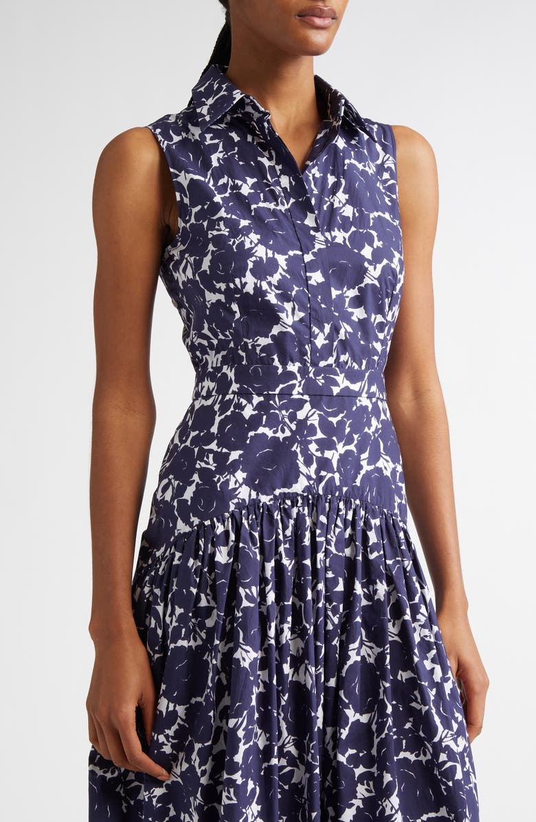 Michael Kors Collection Rose Print Drop Waist Cotton Poplin Midi Shirtdress, Alternate, color,