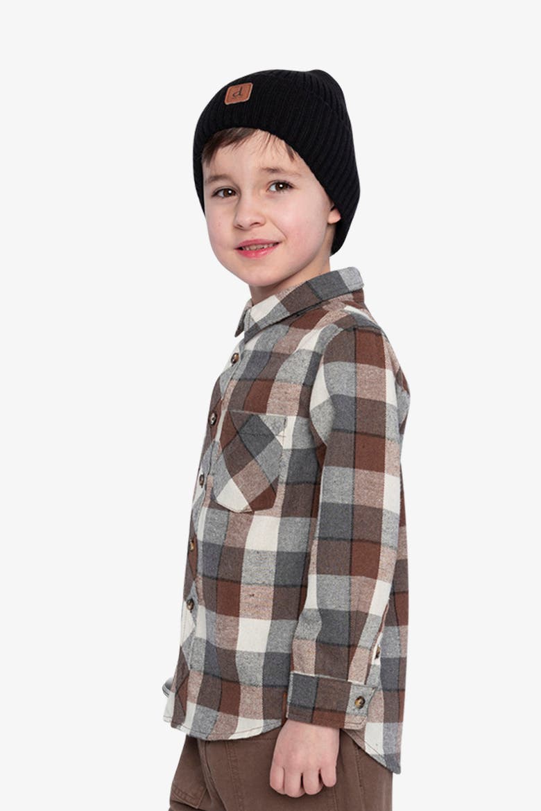 Plaid Button-Front Chest Pocket Flannel Shirt, Alternate, color, Grey and Beige Plaid