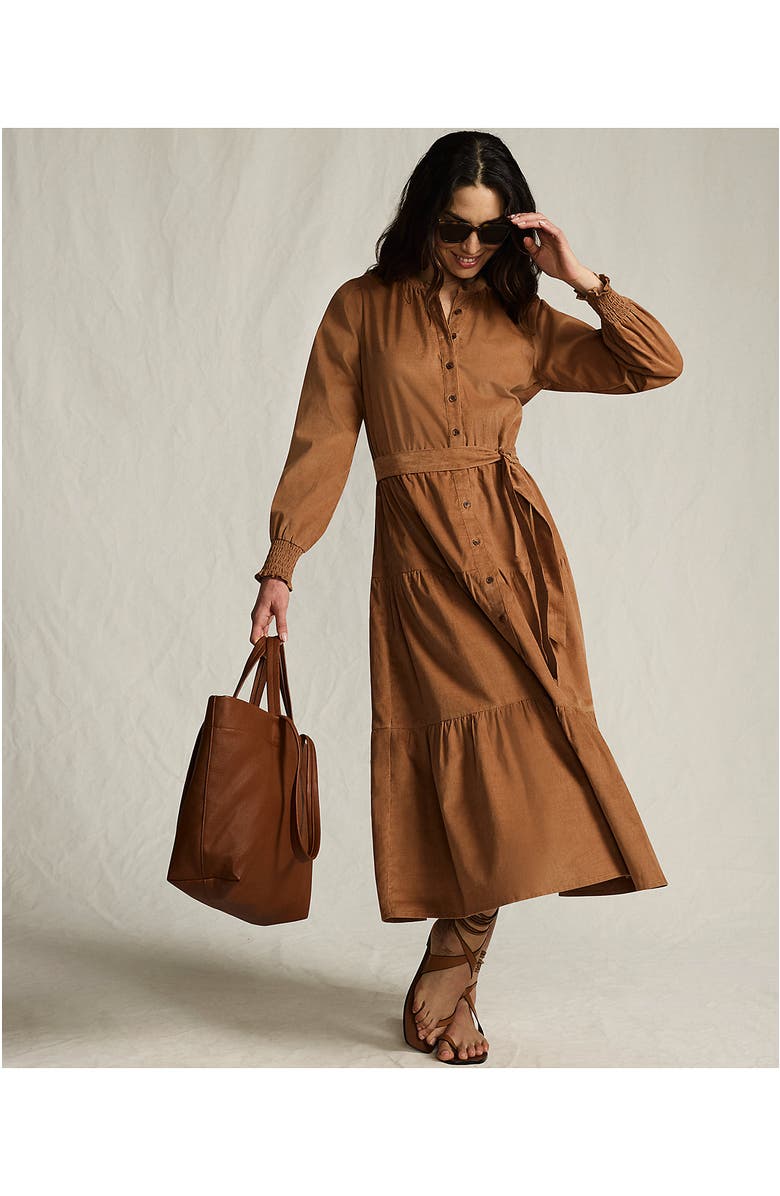 Lands' End Pinwale Cord Smocked Sleeve Maxi Dress, Alternate, color, Maple Toffee