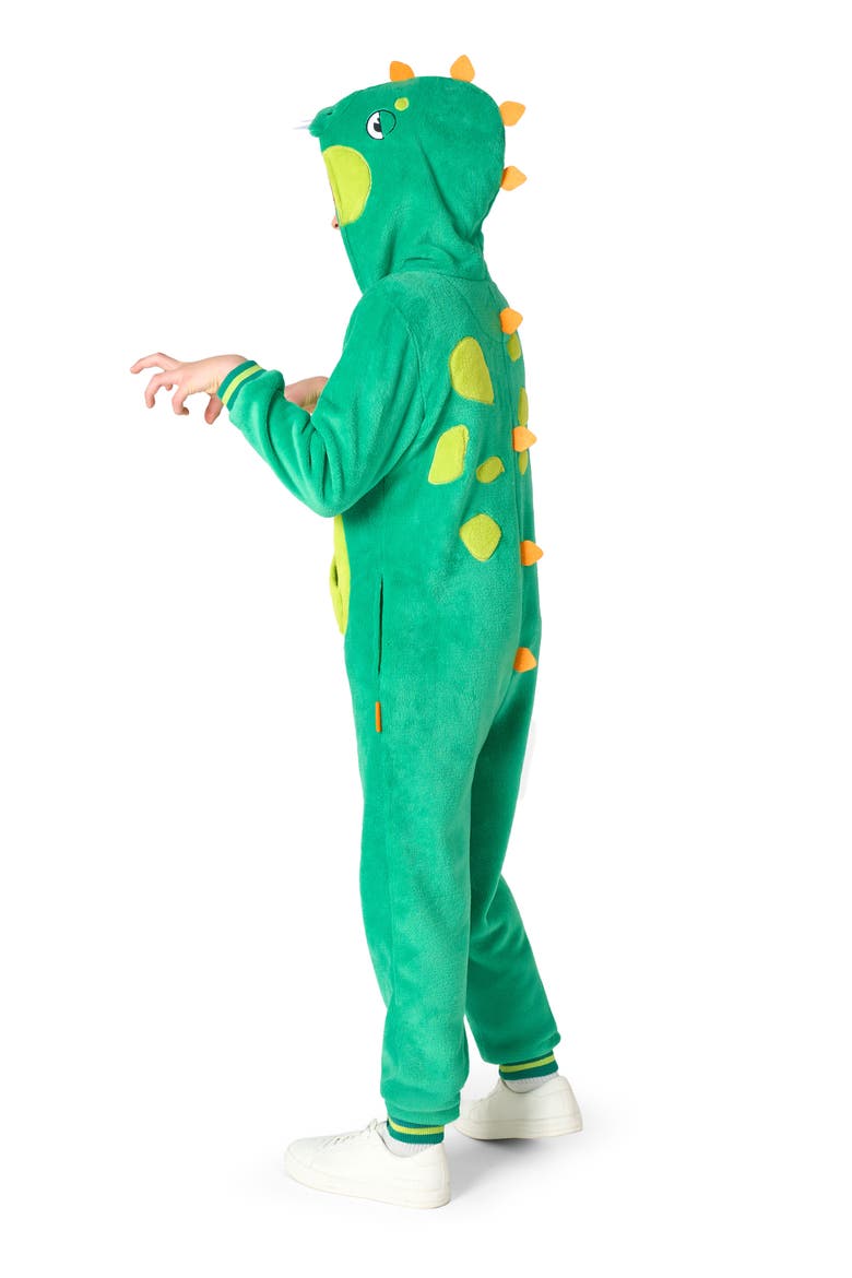 Kids' Dinosaur One Piece Hooded Jumpsuit, Alternate, color, GREEN