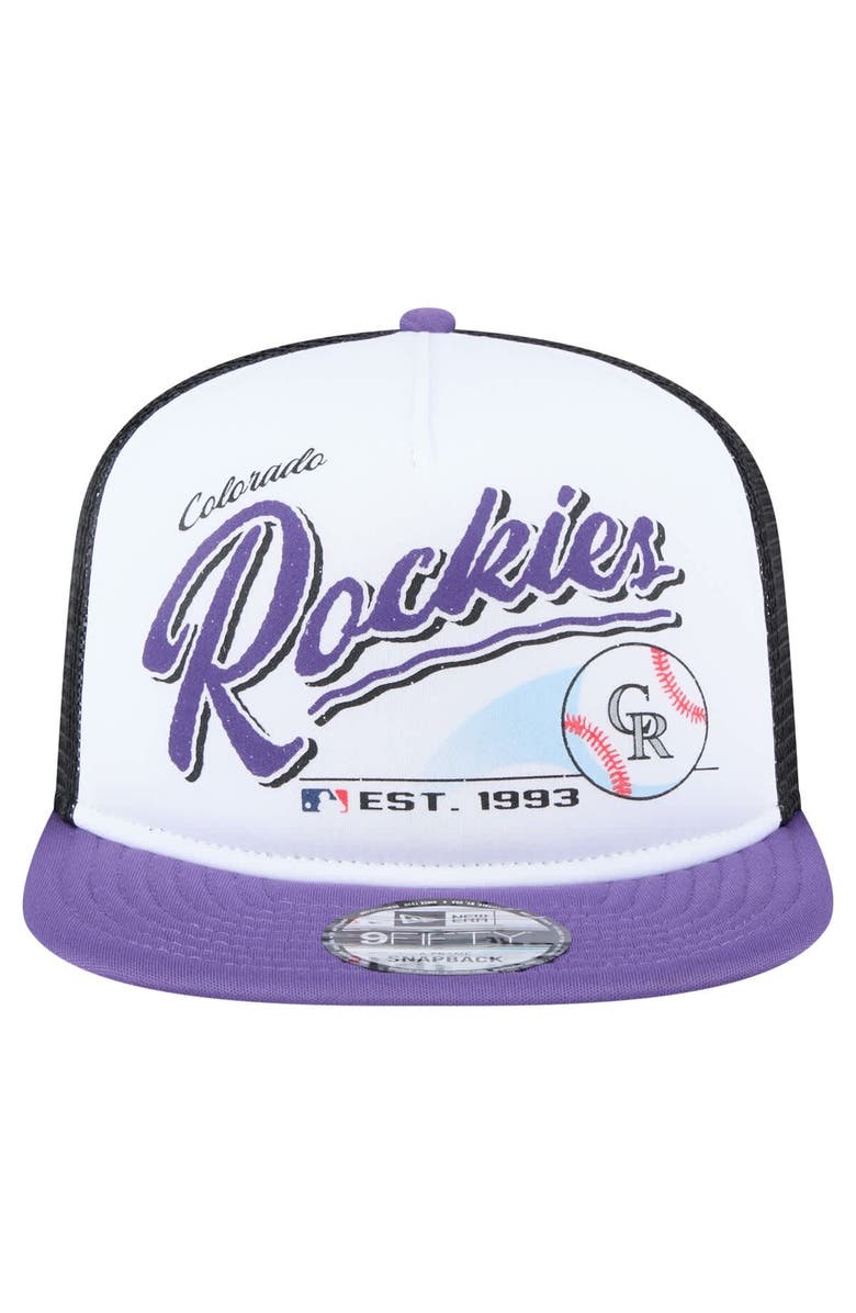 New Era Men's New Era White/Purple Colorado Rockies Retro Script Trucker 9FIFTY Snapback Hat, Alternate, color, 