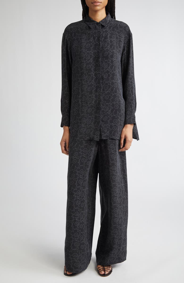 Marimekko Oanet Piirto Unikko Wide Leg Pants, Alternate, color, Black, Dark Grey