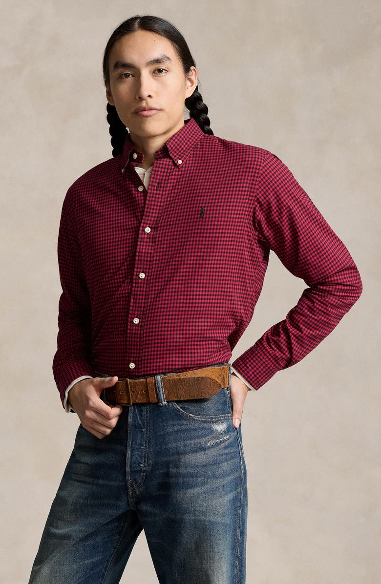 Polo Ralph Lauren Classic Fit Gingham Sanded Twill Button-Down Shirt, Alternate, color, 4192A Wine/Nero