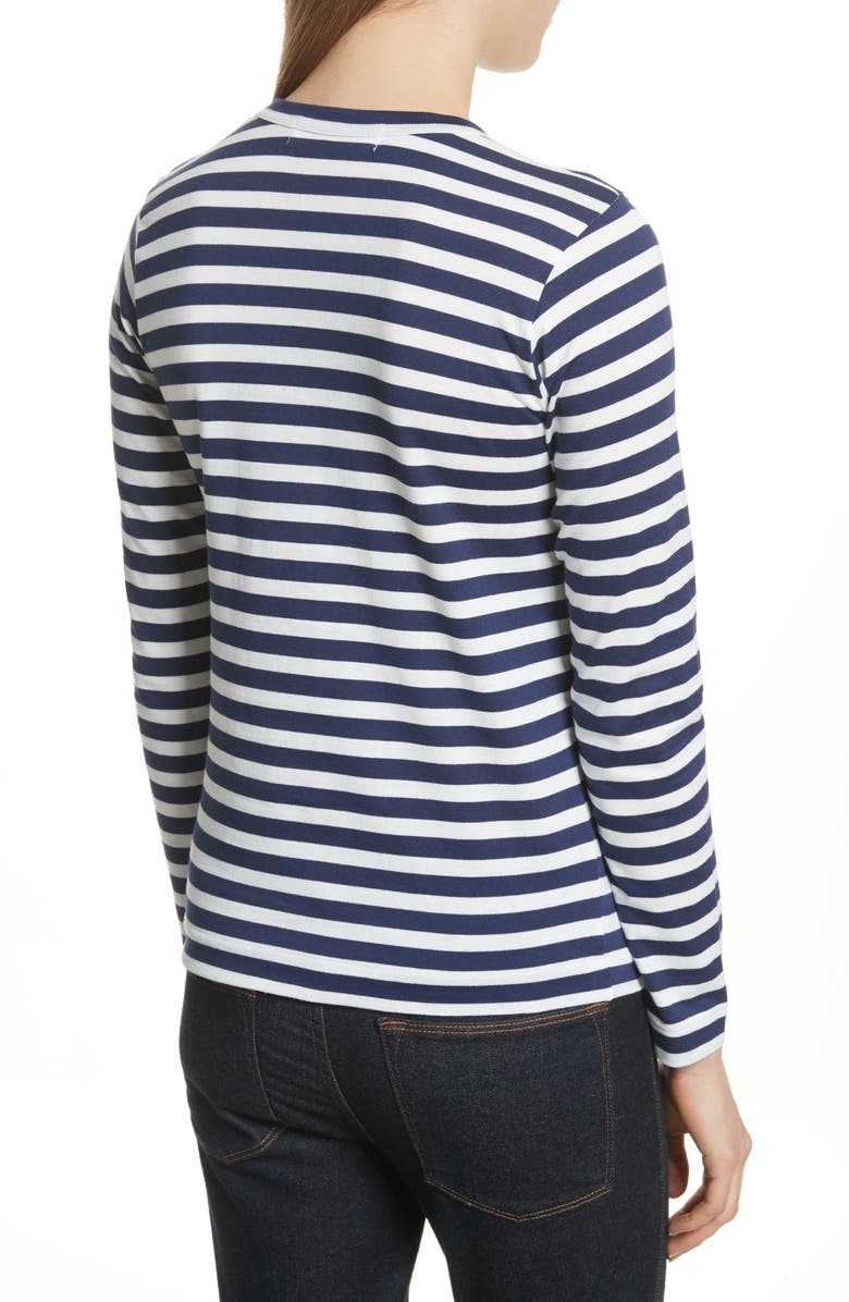 Comme des Garçons PLAY Double Heart Stripe Tee, Alternate, color, Navy