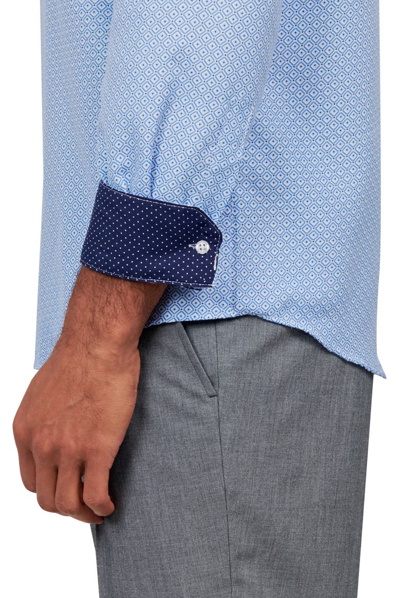 Slim Fit Diamond Geo Print Non-Iron Performance Dress Shirt, Alternate, color, BLUE