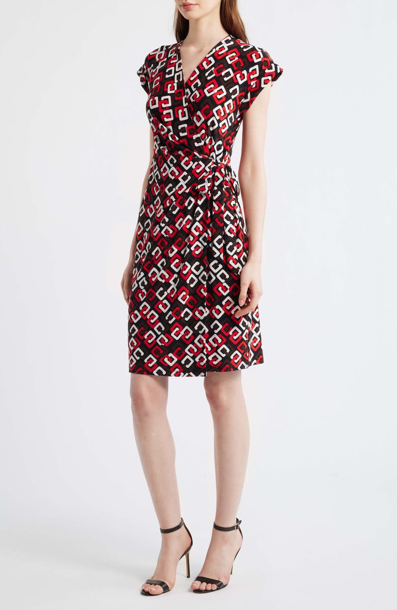 Anne Klein Print Wrap Dress, Alternate, color, Begonia Red Multi