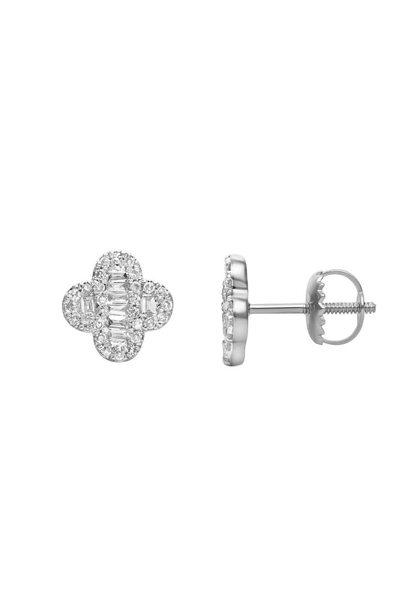 LuvMyJewelry Alina Baguette & Round-Cut Diamond Clover Stud Earrings in 14K Gold, Alternate, color,