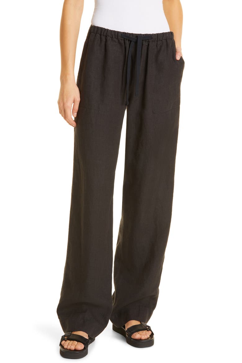 Tie Front Pull-On Pants, Main, color, BLACK