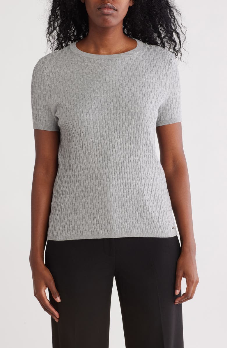 Calvin Klein Textured Short Sleeve Sweater, Main, color, Light Grey Heather
