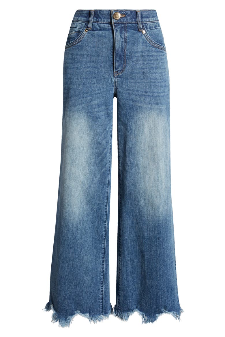 'Ab'Solution Raw Hem Wide Leg Jeans, Alternate, color, MID BLUE