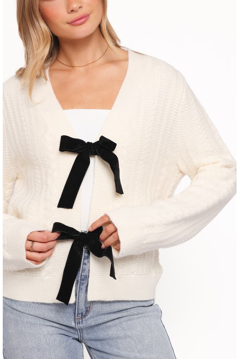 Bree Velvet Bow Cardigan, Alternate, color, CREAM