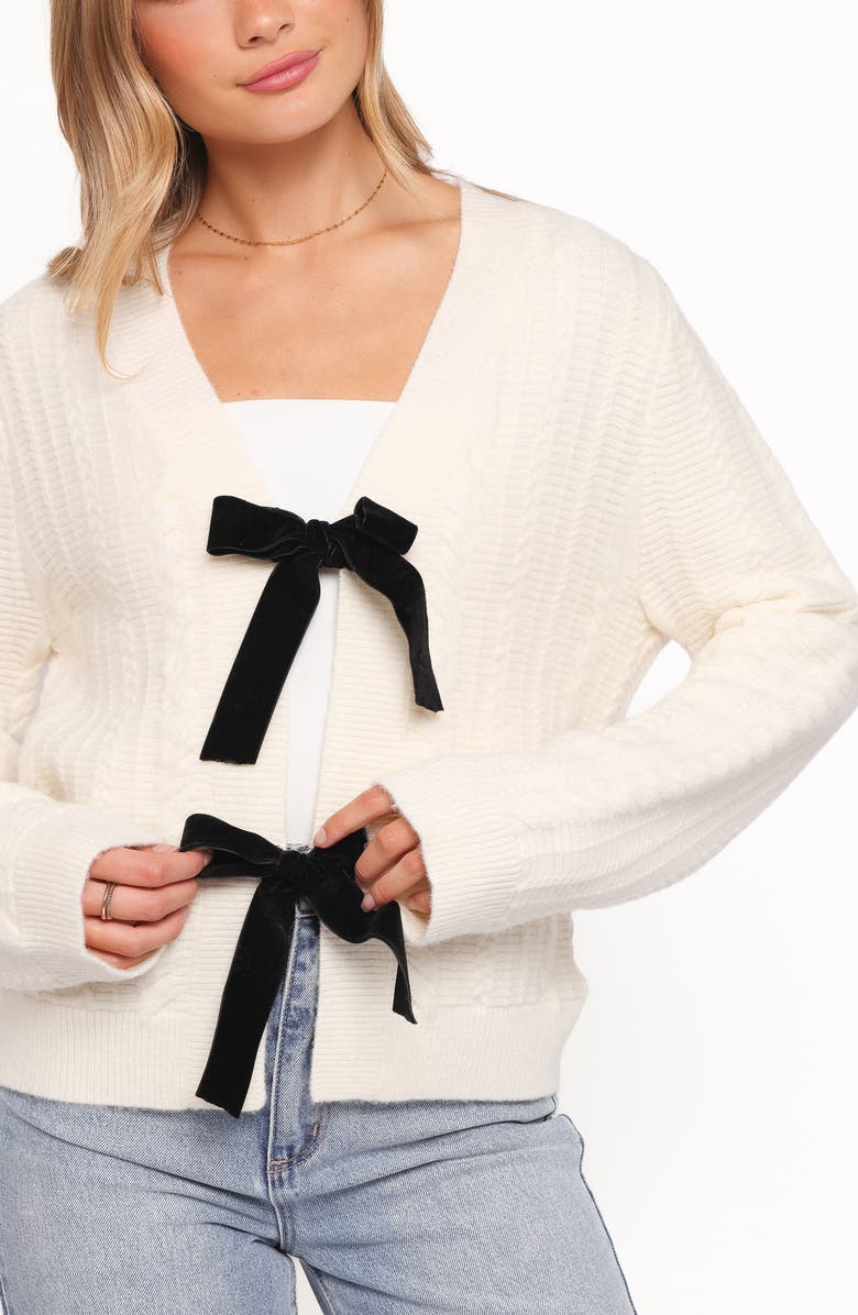 Petal & Pup Bree Velvet Bow Cardigan, Alternate, color, Cream
