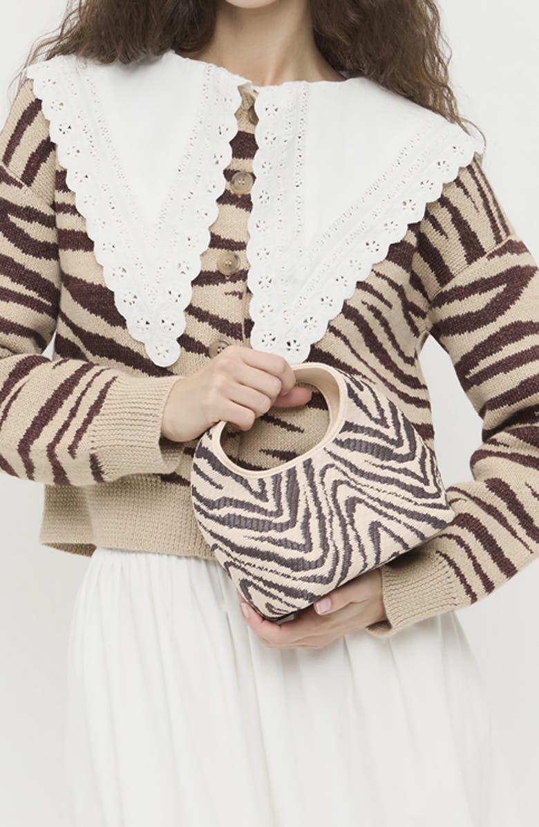 Loeffler Randall Kenzie Woven Raffia Top Handle Bag, Alternate, color, Vintage Zebra