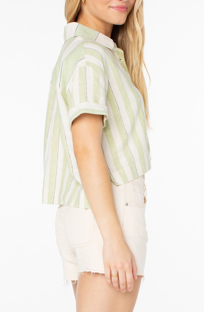 Roxy Kula Linen Blend Crop Button-Up Shirt, Alternate, color, Tarragon Horizon Stripe