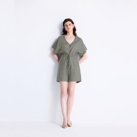 V neck Drawstring Romper