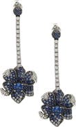 SUZY LEVIAN Blue Sapphire, Created White Sapphire & Brown Diamond Flower Drop Earrings