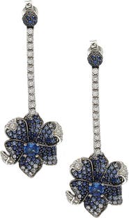 SUZY LEVIAN Blue Sapphire, Created White Sapphire & Brown Diamond Flower Drop Earrings