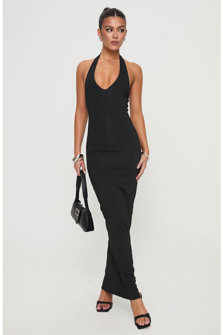 Spicy Halter Maxi Dress, Alternate, color, BLACK