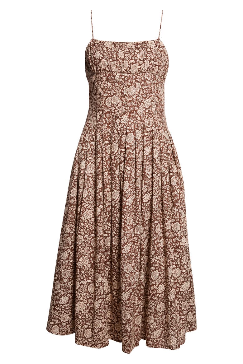 Tully Floral Pleated Cotton Midi Sundress, Alternate, color, COCOA FLORAL
