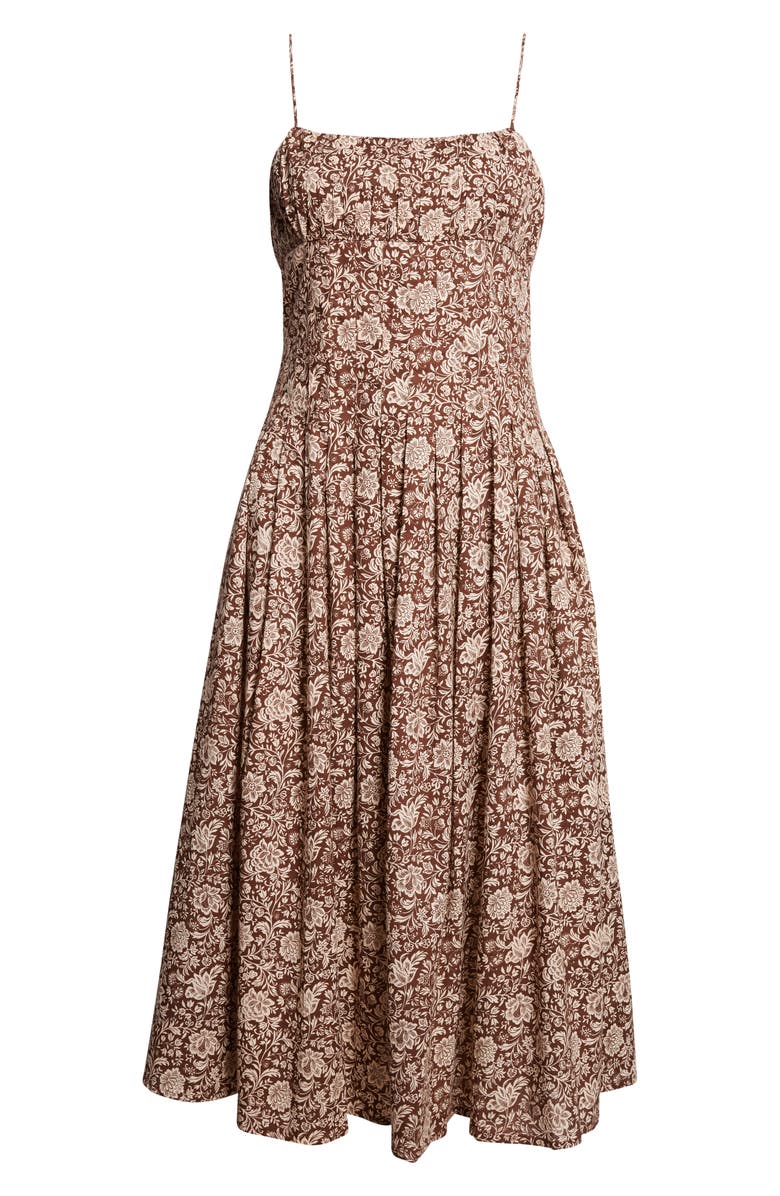 MILLE Tully Floral Pleated Cotton Midi Sundress, Alternate, color, Cocoa Floral