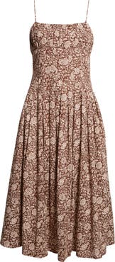 MILLE Tully Floral Pleated Cotton Midi Sundress