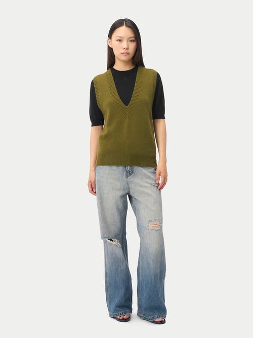 Gobi Mongolian Cashmere Relaxed V-neck Cashmere Vest In Green