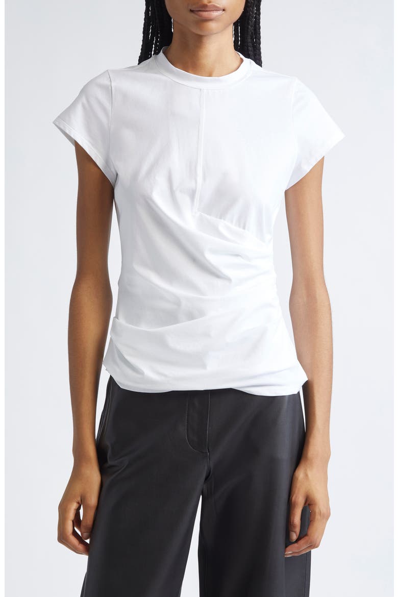 Draped Stretch Cotton T-Shirt, Main, color, WHITE