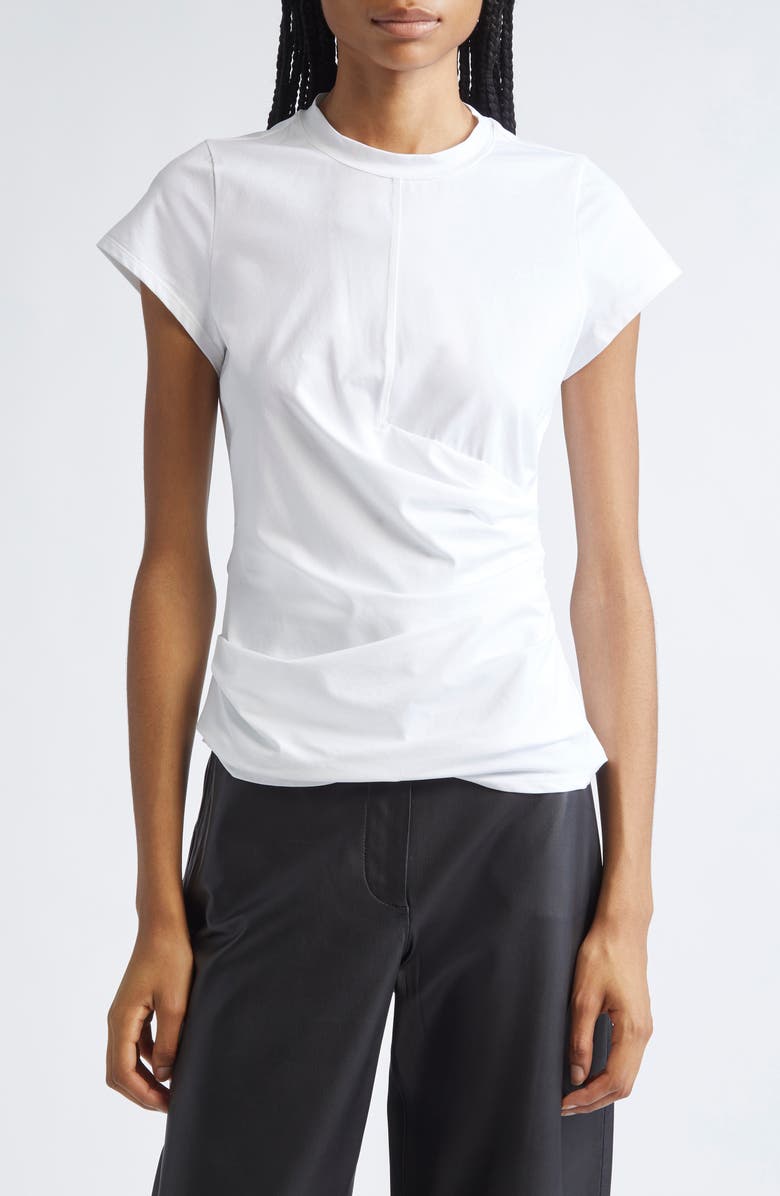 3.1 Phillip Lim Draped Stretch Cotton T-Shirt, Main, color, White