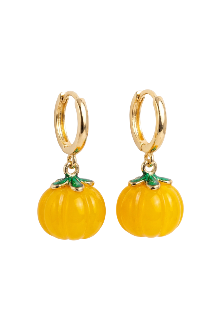 Harvest Pumpkin Jade stone charm earrings, Main, color, Yellow