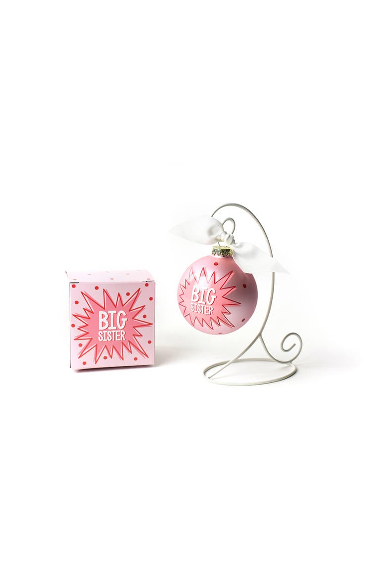 Bam Big Sister Glass Ornament with White Stand, Main, color, Pink