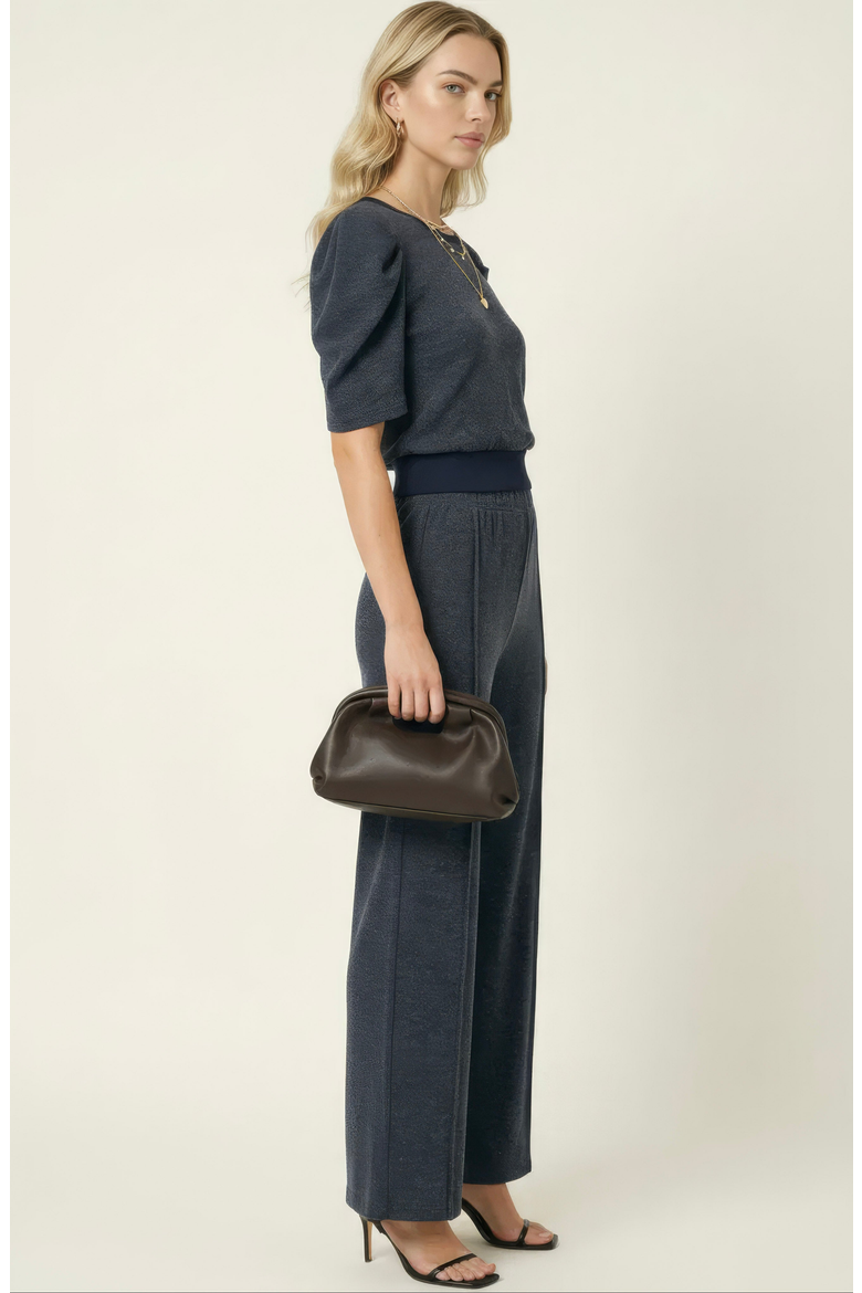 Puff Sleeve Top Stretch Pant Set, Alternate, color, Charcoal Heather