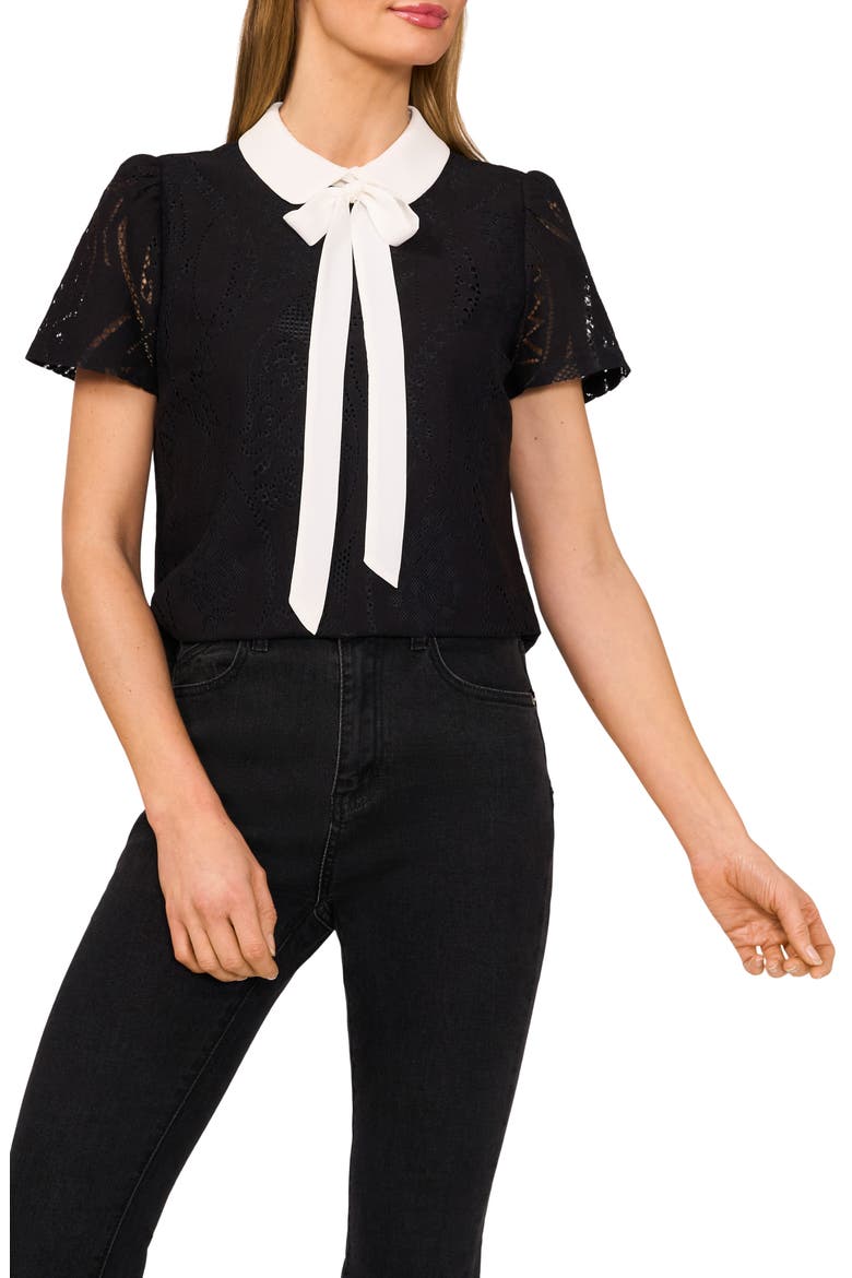 Bow Lace Top, Main, color, RICH BLACK