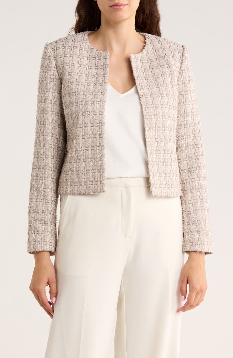 Calvin Klein Open Front Tweed Crop Jacket, Main, color, Hydrangea Multi