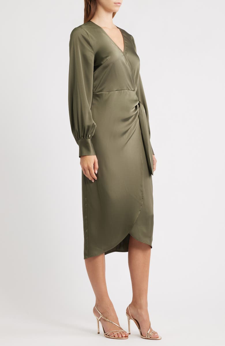 Sam Edelman Long Sleeve Faux Wrap Satin Dress, Alternate, color, Loden