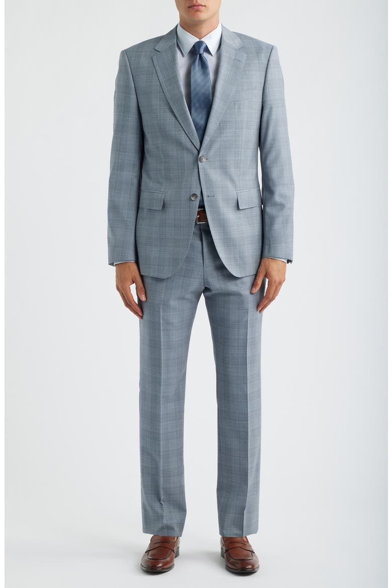 Huge Slim Fit Grey Plaid Virgin Wool Suit, Main, color, BLUE/ GREY