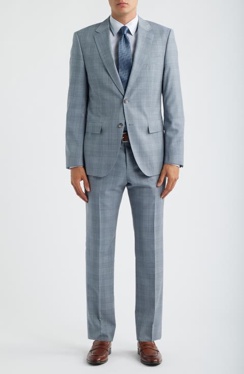 Huge Slim Fit Grey Plaid Virgin Wool Suit
