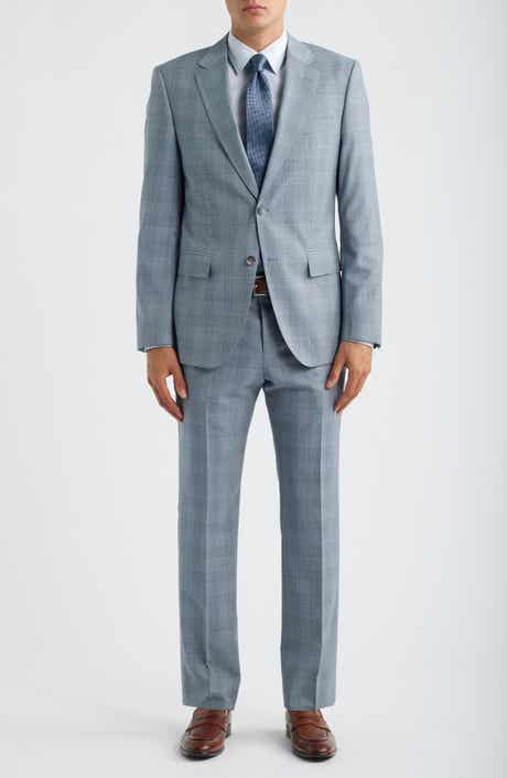 Huge Slim Fit Grey Plaid Virgin Wool Suit