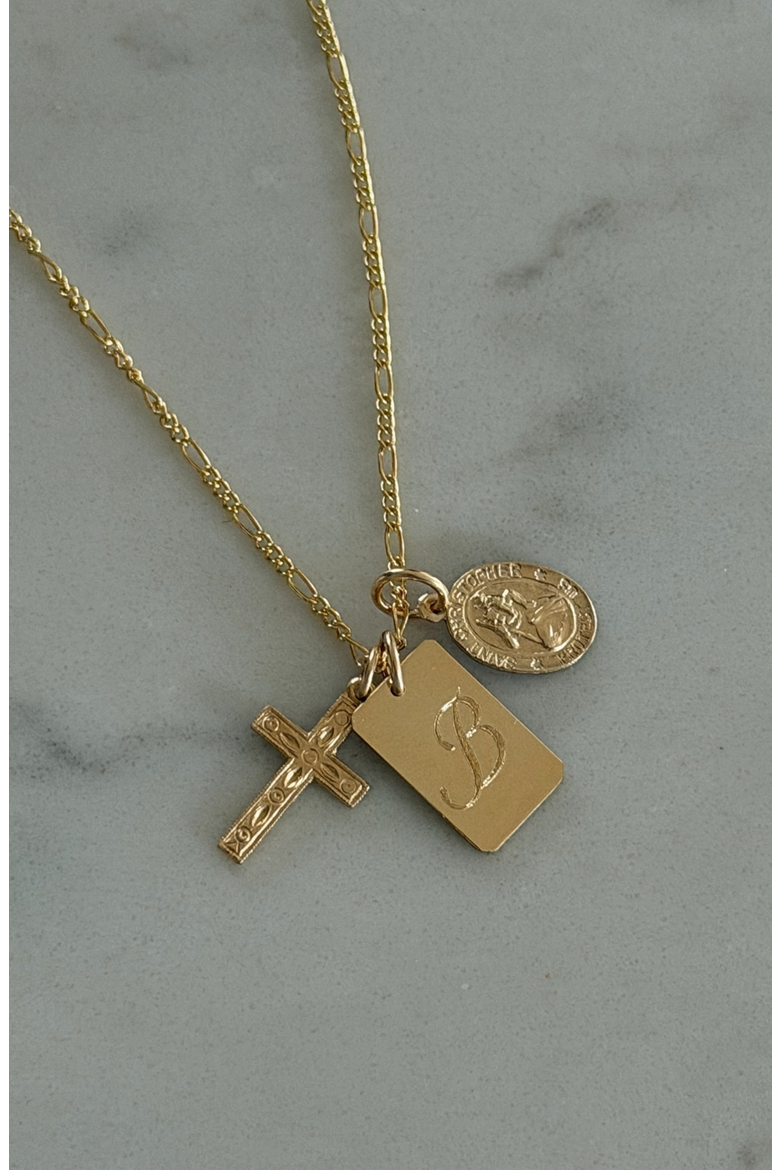 Custom Initial St. Christopher Protection 14k Gold Filled Necklace, Alternate, color, Gold E